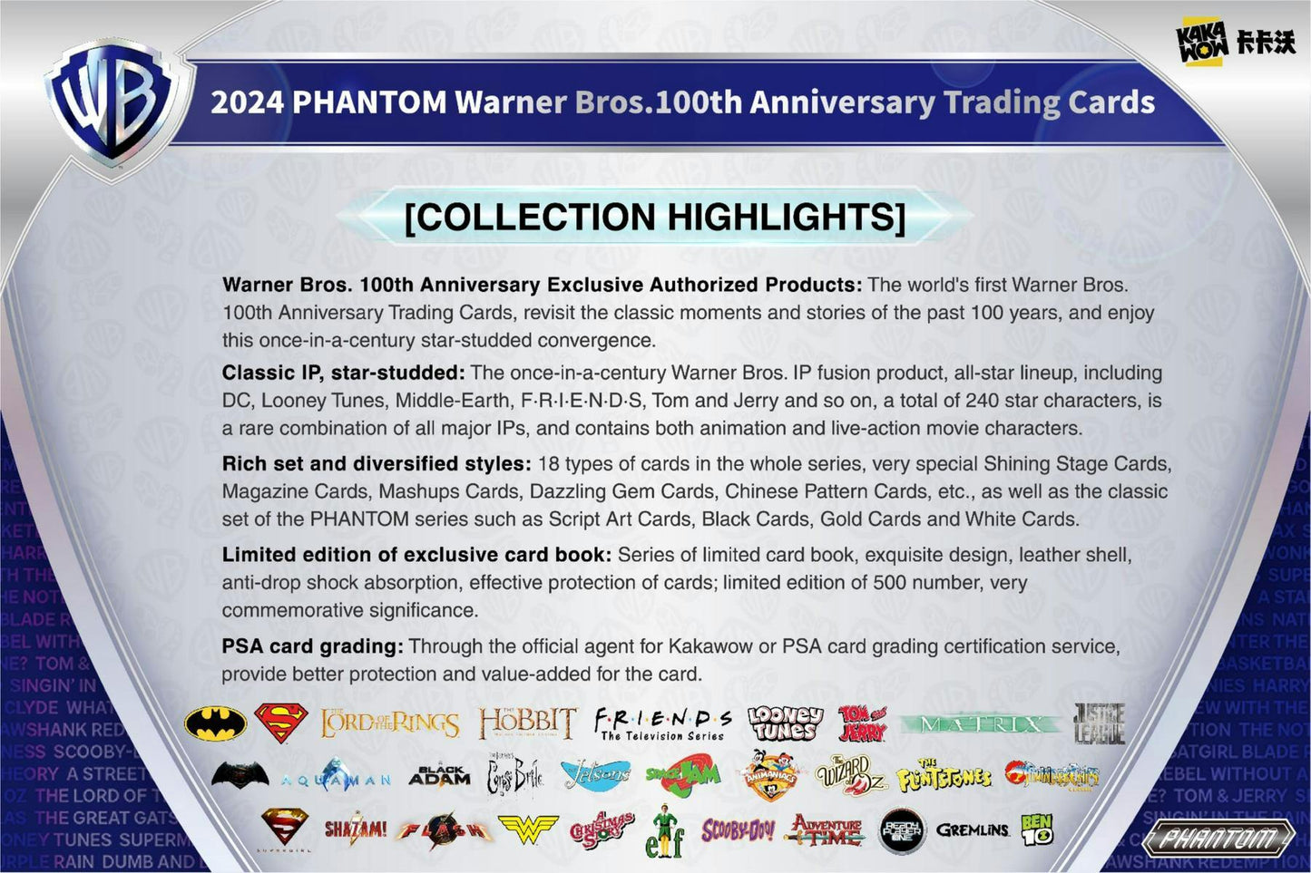 Kakawow 2024 Warner Brothers Phantom 100th Anniversary Trading Cards Hobby Box